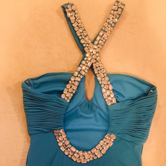 Turquoise sequined prom dress - Picture 4 of 7